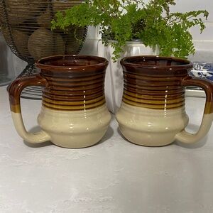 MCM Brown and Cream Ceramic Mugs (2)